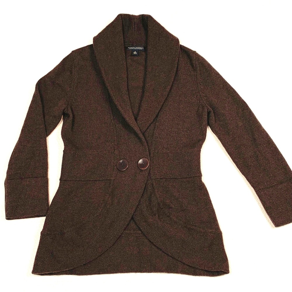 Banana Republic Sz Small Brown Extra Fine Merino Wool Shawl Collar Cardigan